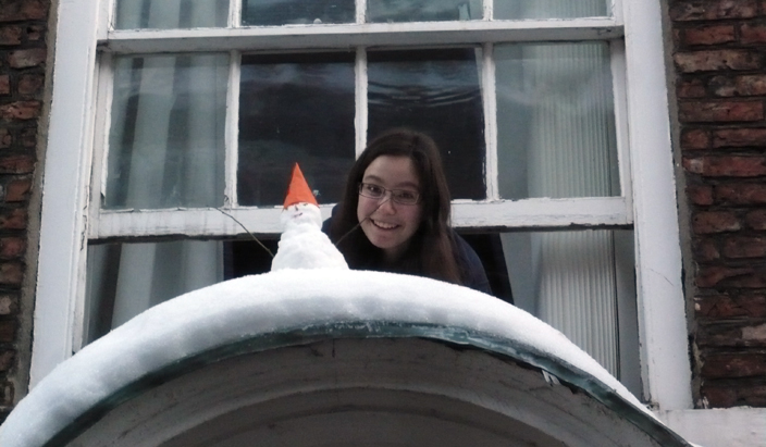 St Chad's College is sometimes described by its members as small but perfectly formed - perhaps like this snowman made by a St Chad's student out of the snow on the top of her porch on North Bailey!